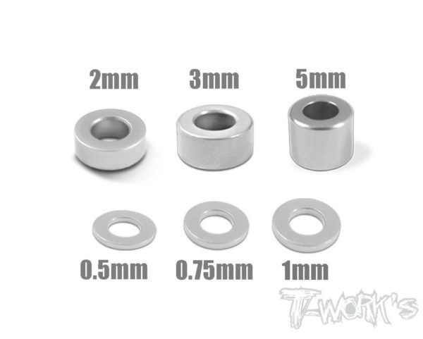 TA-012 Aluminum 3mm Bore Washer Set 0.5, 0.75 ,1 ,2 ,3 ,5mm each 4pcs.