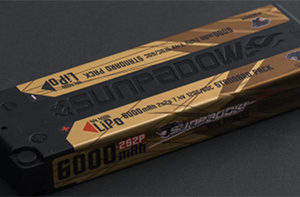 Sunpadow Top Series - 7.4V 6000 120C/60C 2S - 44.4WH / 4MM Tubes / Max Charge Rate = 3C / Weight = 285G