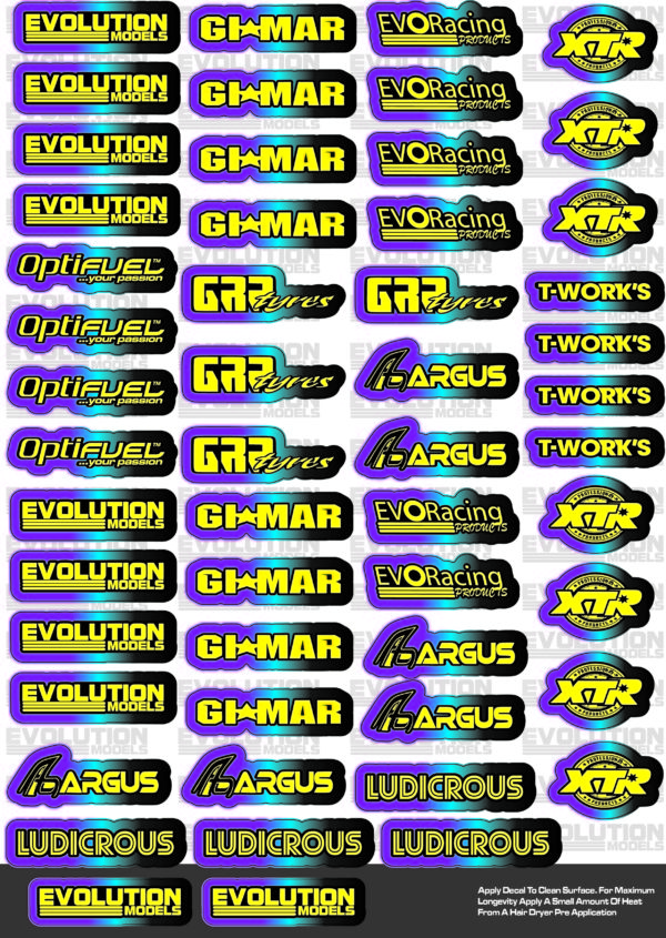 ERP144-8 Evolution Models 1/8th Sticker Sheet - 1 Sheet